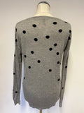 BAUKJEN GREY & BLACK SPOT V NECK JUMPER SIZE 10