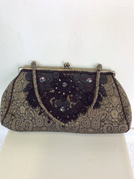 BRAND NEW ACCESSORIZE BRONZE & BLACK PRINT APPLIQUÉ TRIM HANDBAG