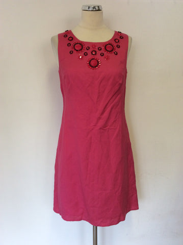 MONSOON PINK BEADED EMBELISHMENT LINEN BLEND DRESS SIZE 10