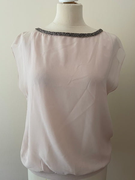MINT VELVET NUDE & PEWTER BEADED DUAL LAYER SLEEVELESS TOP SIZE 10