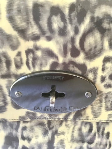 MULBERRY CREAM & GREY LEOPARD PRINT PATENT LEATHER BAYSWATER SHOULDER BAG