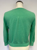 BODEN 100% CASHMERE GREEN ROUND NECK LONG SLEEVE CARDIGAN SIZE 14