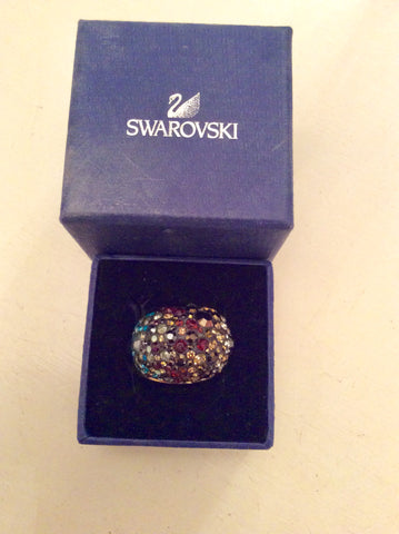 SWAROVSKI MULTI COLOURED CRYSTAL NIRVANI GOLD PLATED DRESS RING