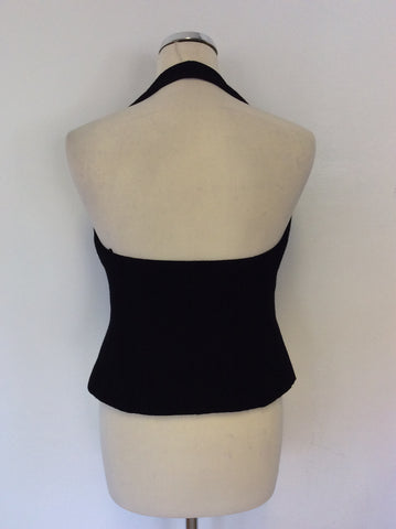 DONNA KARAN BLACK WOOL HALTERNECK WAISTCOAT TOP SIZE 10