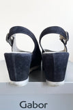 GABOR BLAIZE DARK BLUE SUEDE PEEPTOE WEDGE HEEL SANDALS SIZE 5/38