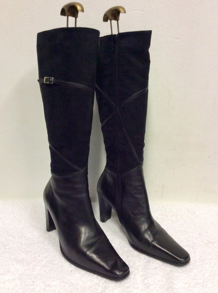ROBERTO VIANNI BLACK SUEDE & LEATHER KNEE LENGTH BOOTS SIZE 5/38