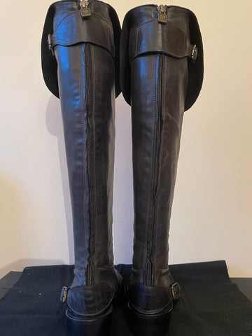 BELSTAFF ANTIQUE BLACK TIGHT TRIALMASTER 55 LEATHER KNEE LENGTH BOOTS SIZE 6/ 39