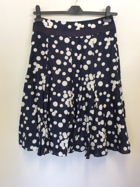 HOBBS NAVY BLUE & WHITE SPOT LINEN SKIRT SIZE 10