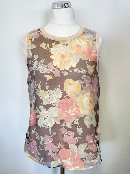 TED BAKER PINK FLORAL PRINT SLEEVELESS TOP SIZE 4 UK 14/16