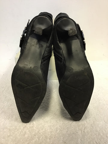 MARCO TOZZI BLACK SUEDETTE BUCKLE TRIM KNEE LENGTH BOOTS SIZE 7/40