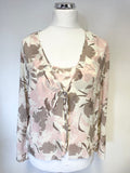 GINA BACCONI CREAM,BROWN & PINK FLORAL PRINT 3 PIECE SPECIAL OCCASION OUTFIT SIZE 14