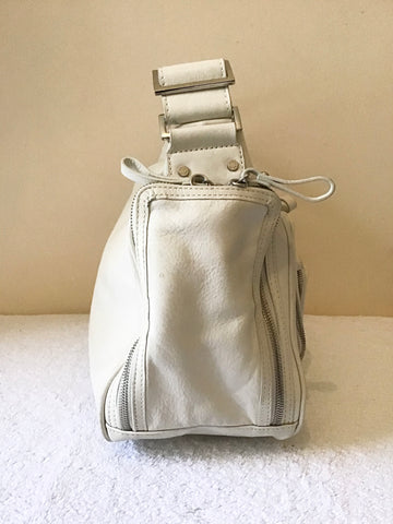 KAREN MILLEN IVORY LEATHER SHOULDER BAG WITH ZIP POCKETS