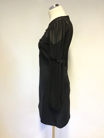 BRAND NEW ASOS BLACK SHEER LONG SLEEVE LACE TRIM MINI DRESS SIZE 12