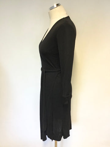DIANE VON FURSTENBURG BLACK WRAP AROUND 3/4 SLEEVE DRESS SIZE 6 UK 10