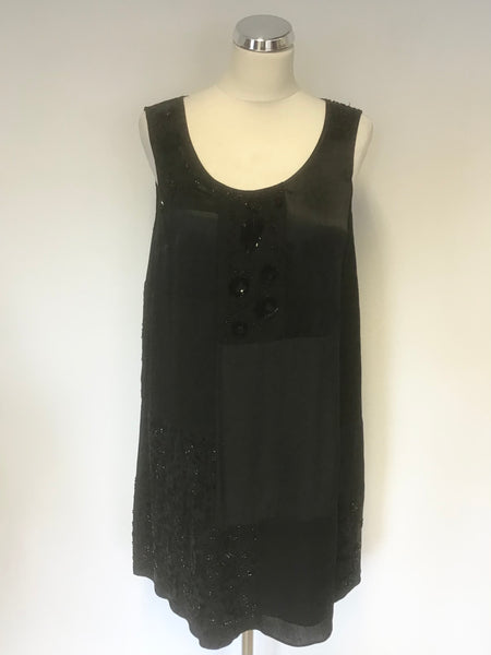 JIGSAW BLACK SILK BEADED,EMBROIDERED & SEQUIN EMBELLISHED SHIFT DRESS SIZE 12