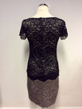 MARCCAIN BLACK LACE & BROWN MARL WOOL BLEND SKIRT DRESS SIZE N1 UK 8/10