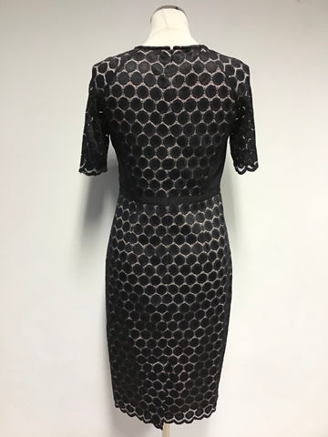 HOBBS BLACK & NUDE LINED LACE SPECIAL OCCASION PENCIL DRESS SIZE 10
