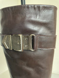 GEOX RESPIRA DARK BROWN LEATHER SILVER BUCKLE TRIM KNEE LENGTH BOOTS SIZE 7/40