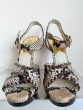 MICHAEL KORS JETSET 6 BEIGE & BROWN SNAKESKIN PRINT PLATFORM & HIGH HEEL SANDALS SIZE 6/39