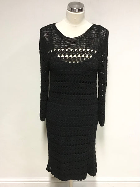 WHISTLES BLACK LONG SLEEVE CROCHET PENCIL DRESS SIZE 10
