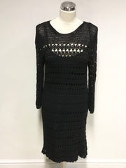WHISTLES BLACK LONG SLEEVE CROCHET PENCIL DRESS SIZE 10