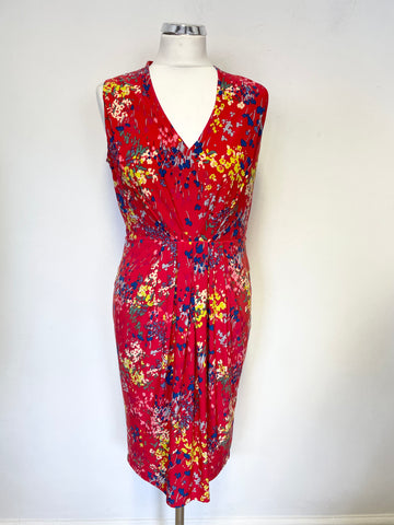 PHASE EIGHT RED & MULTI COLOURED PRINT SLEEVELESS DRESS SIZE 12