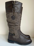 BRAND NEW RELIFE DARK BROWN FAUX LEATHER & SUEDE HIGH BOOTS SIZE 11/45.5