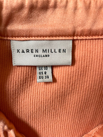 KAREN MILLEN APRICOT COLLARED SILK TRIM SHORT SLEEVE TOP SIZE 10