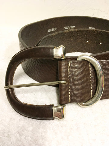 HOBBS BROWN EMBOSSED LEATHER LARGE D RING BUCKLE BELT SIZE S