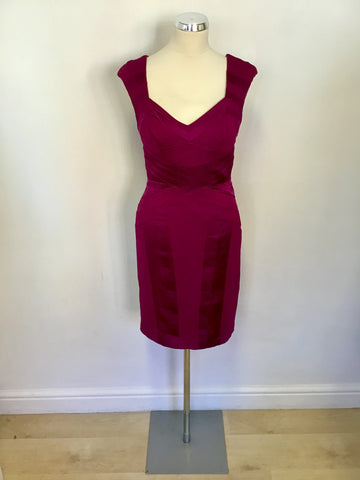 KAREN MILLEN WINE SATIN PANEL TRIM PENCIL DRESS SIZE 10