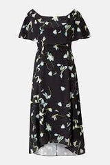 BRAND NEW  COAST BLACK FLORAL PRINT CURVE SOFT BARDOT DRESS SIZE 20