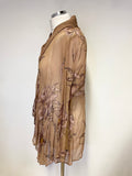 NOUGAT LIGHT BROWN SEMI SHEER FLORAL BEAD TRIMMED OVER BLOUSE SIZE 2 UK 10/12