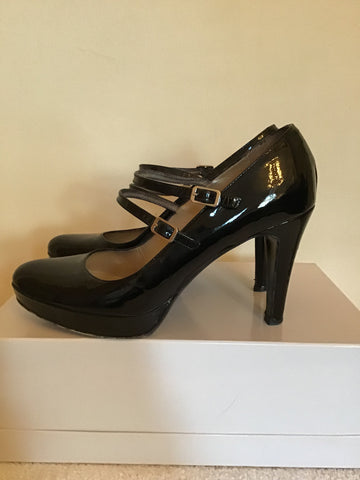 RUSSELL & BROMLEY BLACK PATENT LEATHER HEELS SIZE 6.5/39.5