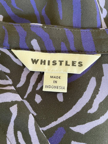 WHISTLES BLACK,BLUE & LILAC PATTERN LONG SLEEVE TOP SIZE 10