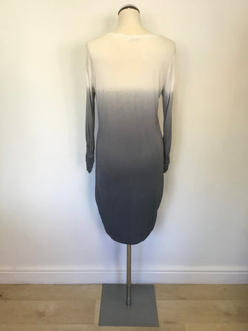 WHISTLES WHITE & GREY OMBRÉ 3/4 SLEEVE SCOOP NECKLINE DRESS SIZE 12