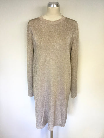 BRAND NEW COS CHAMPAGNE/ ROSE GOLD METALLIC LONG SLEEVE KNIT DRESS SIZE L