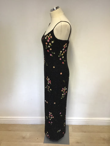 Serenade Black Beaded & Floral Embroidered Evening Dress Size 12