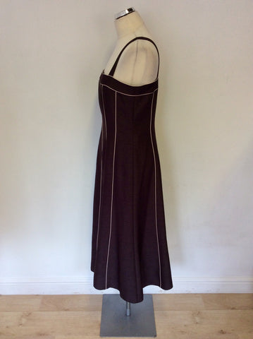JACQUES VERT BROWN & IVORY TRIM STRAPPY DRESS SIZE 12
