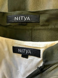 NITYA DARK GREEN DUSTER COAT, TROUSERS & CONTRAST CREAM SLEEVELESS TOP SIZE 12/14