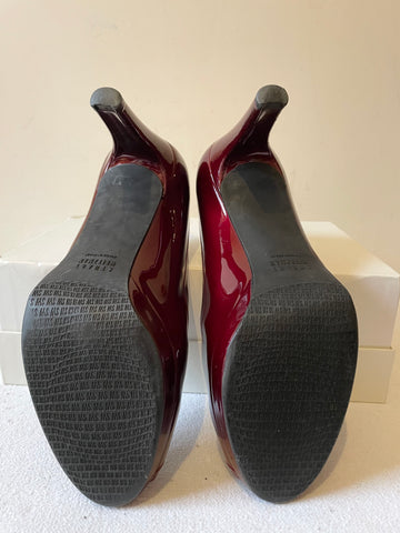 STUART WEITZMAN FOR RUSSELL & BROMLEY DEEP RED/WINE PATENT LEATHER PEEPTOE HEELS SIZE 6/39