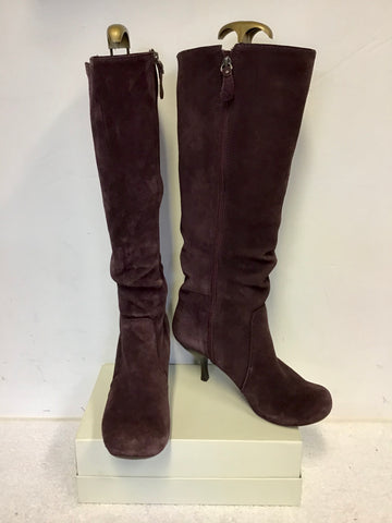CLARKS PLUM SUEDE LEATHER LINED KNEE LENGTH BOOTS SIZE 6/39