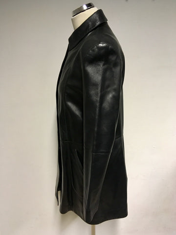 MARKS & SPENCER BLACK SOFT LEATHER COAT SIZE 12