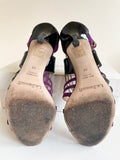 LK BENNETT DEBUT PURPLE (BERRY) & BLACK LEATHER & SUEDE STRAPPY SANDALS SIZE 5/38