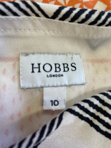 HOBBS APRICOT & CREAM SILK PRINT SHIFT DRESS SIZE 10