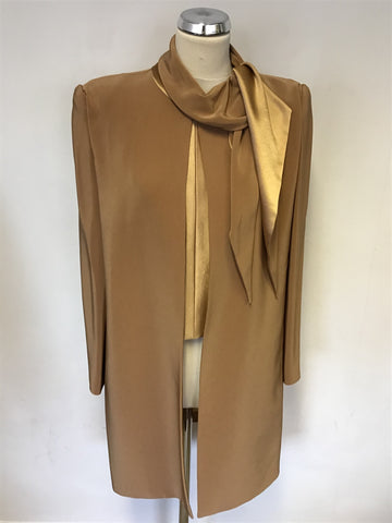 TOM BOWKER FOR COTERIE CAMEL & GOLD INLAY SPECIAL OCCASION SKIRT SUIT SIZE 12