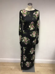 BRAND NEW ELLI WHITE BLACK FLORAL PRINT LONG SLEEVE MAXI DRESS SIZE L UK 10/12