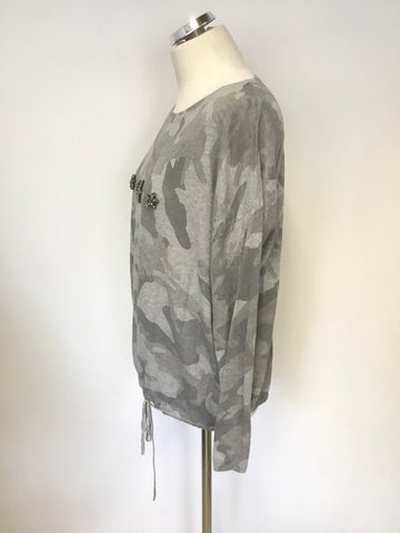 OUI GREY CAMOUFLAGE JEWEL TRIM DRAWSTRING TIE JUMPER SIZE 16