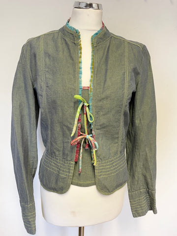 LEGATTE JEANS DENIM  BLUE & MULTICOLOURED PRINT SKIRT, TOP & JACKET OUTFIT SIZE II UK 10