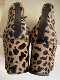 HOBBS DARK BROWN & CAMEL PONYSKIN LEOPARD PRINT HEELED ANKLE BOOTS SIZE 6/39