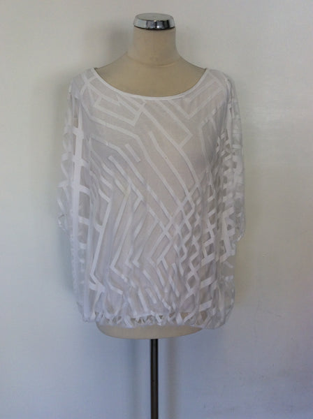 PHASE EIGHT WHITE SEMI SHEER PRINT OVERLAY TOP SIZE 14